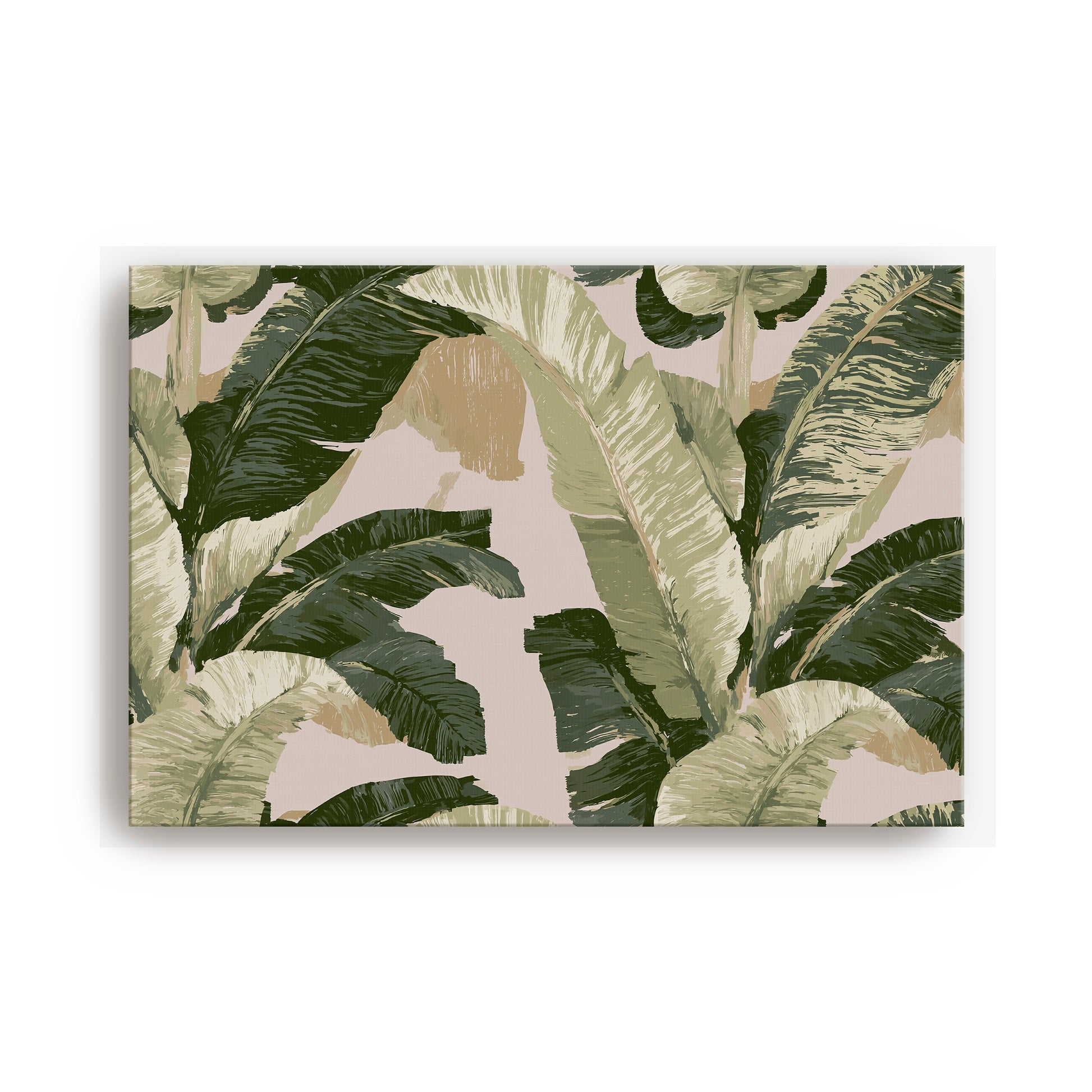 a repeating pattern of large green and white leaves, creating a lush and tropical atmosphere.