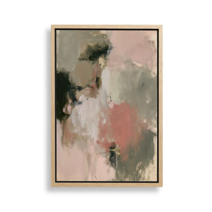 The image is an abstract painting with a mix of pink, green, and black colors.
