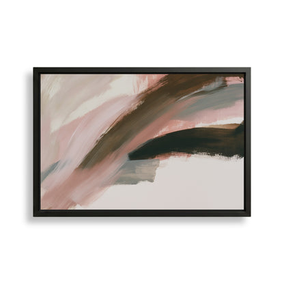 The image is a framed abstract painting with a mix of pink, brown, and gray colors.