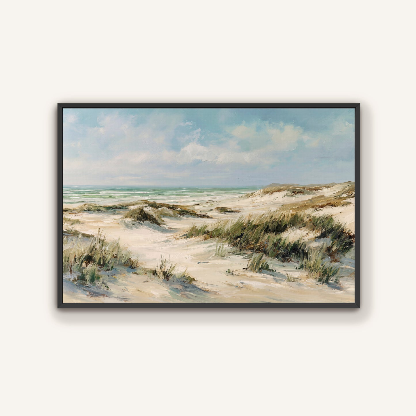 Coastal dunes canvas print with black floating frame