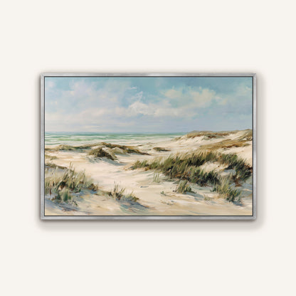 Coastal dunes beach canvas print with silver floating frame