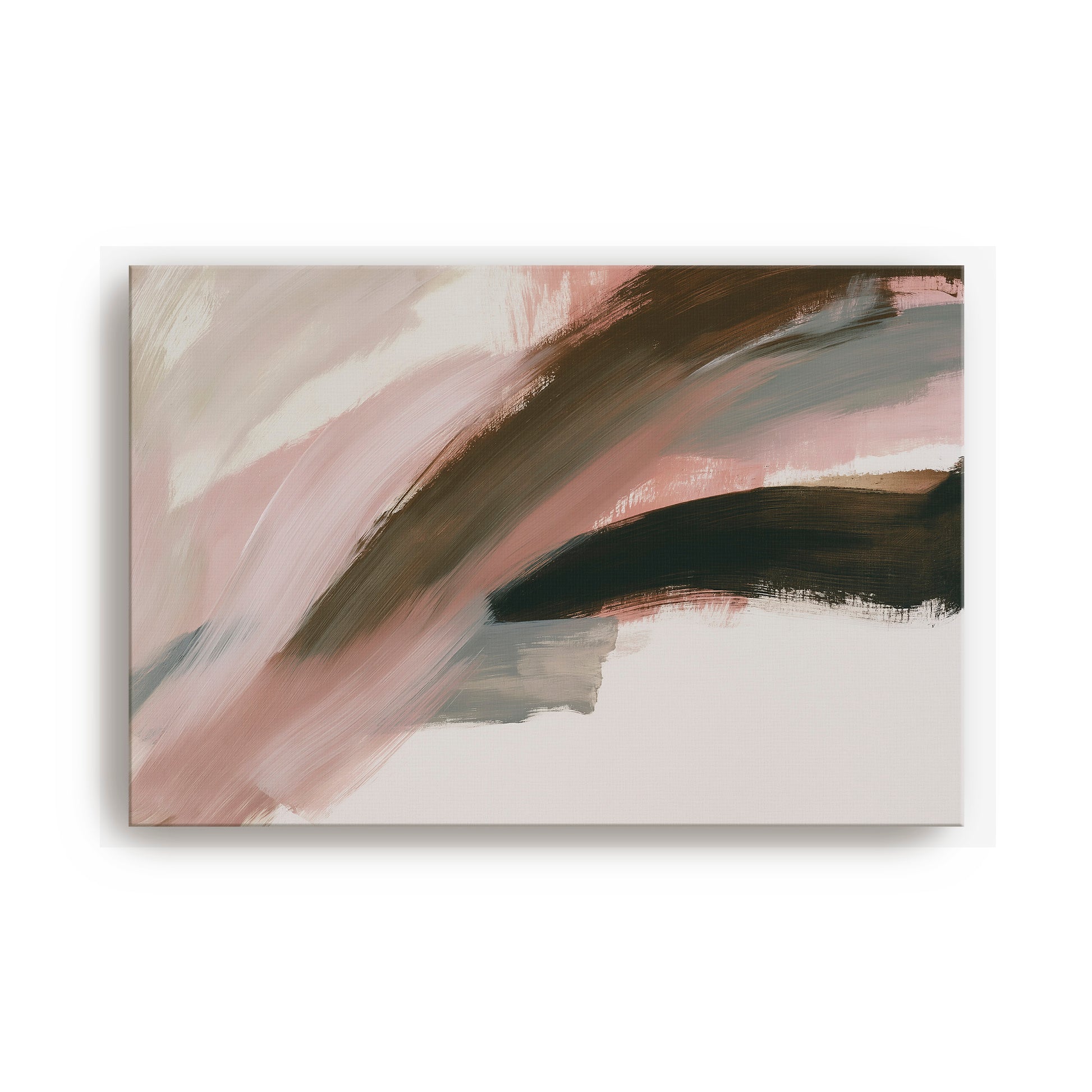 The image is an abstract painting with a mix of pink, brown, and black colors. The painting features bold brushstrokes and a sense of movement and energy.