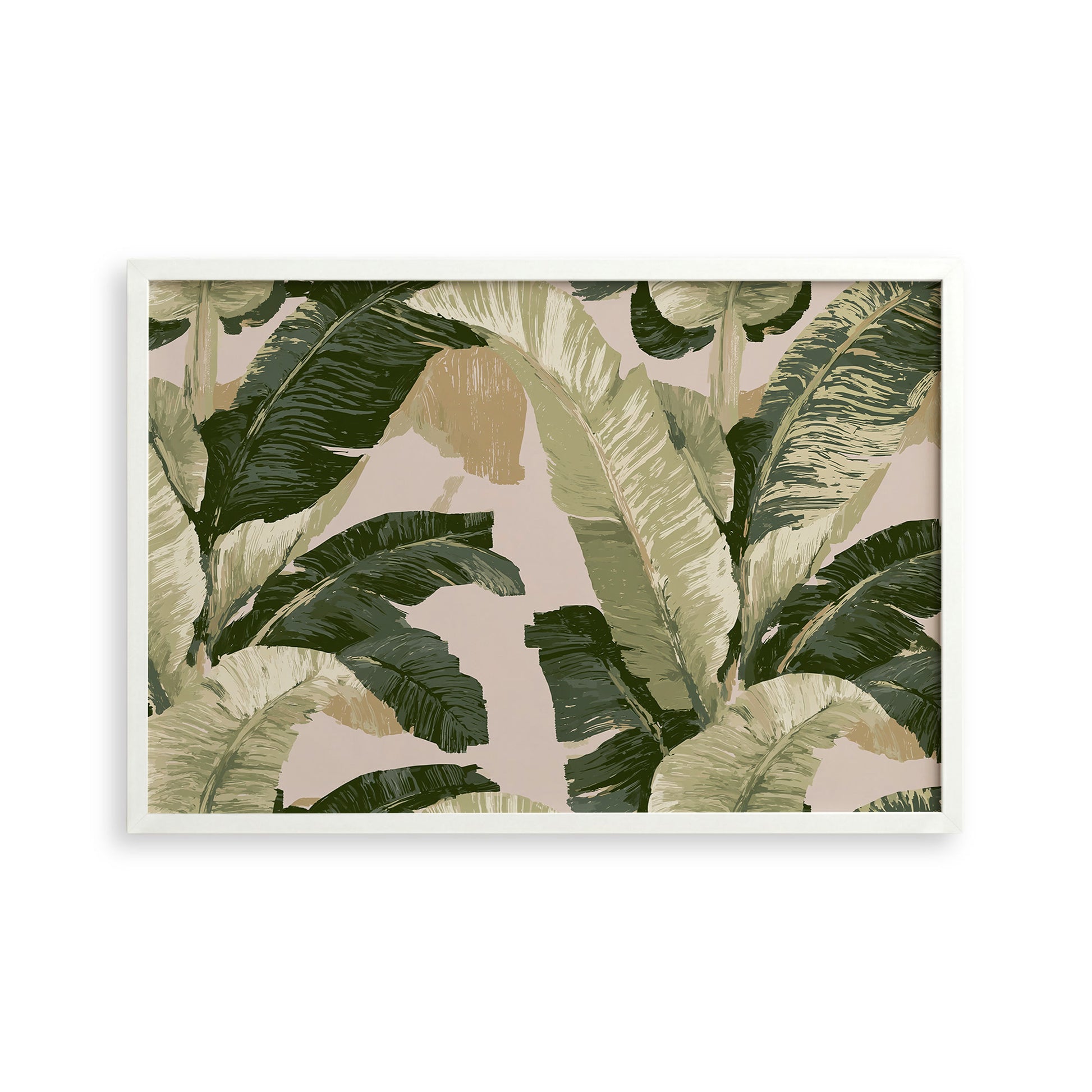 a repeating pattern of large green and white leaves, creating a lush and tropical atmosphere.