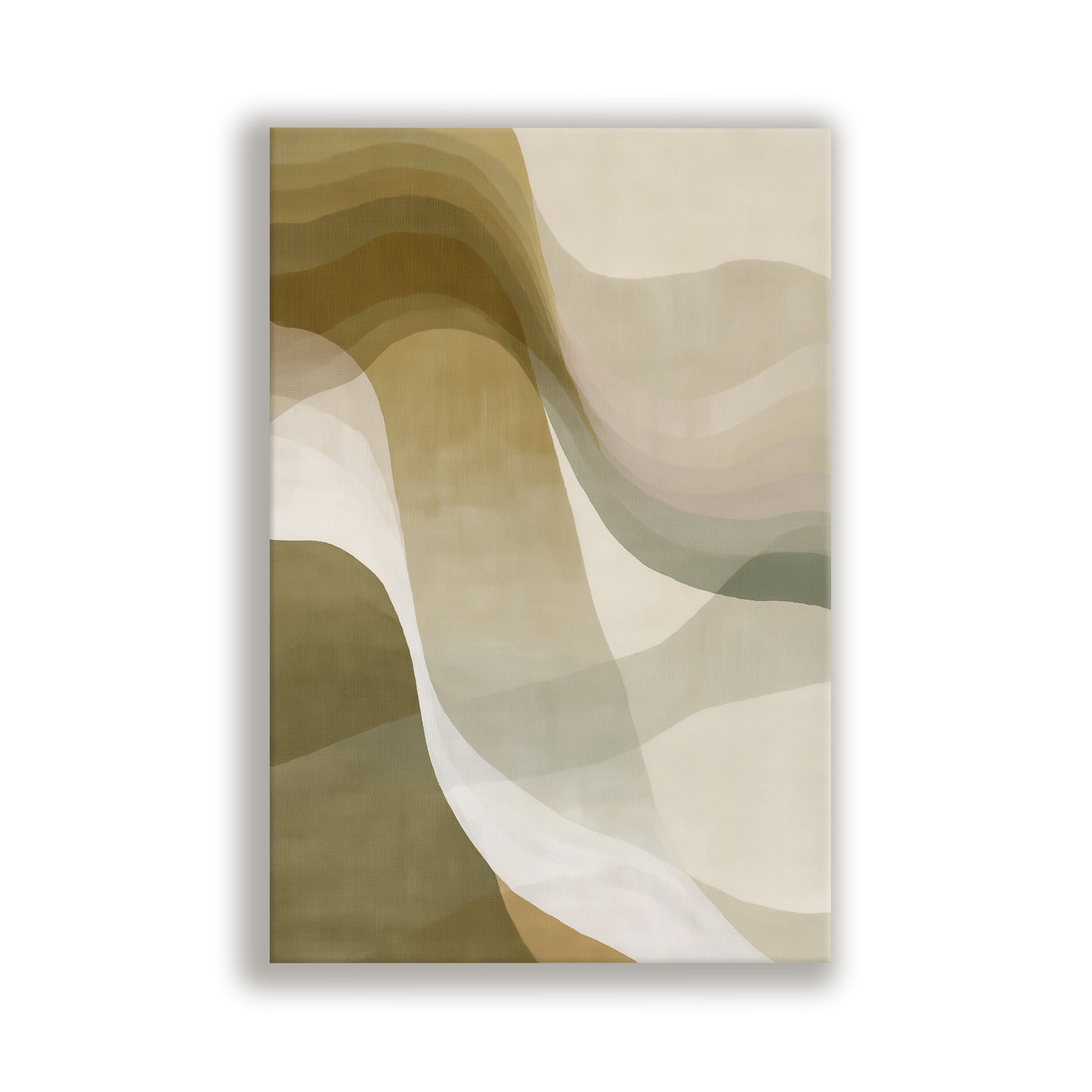 The image is an abstract art piece with a minimalist design featuring curved lines and shapes in shades of brown and beige.