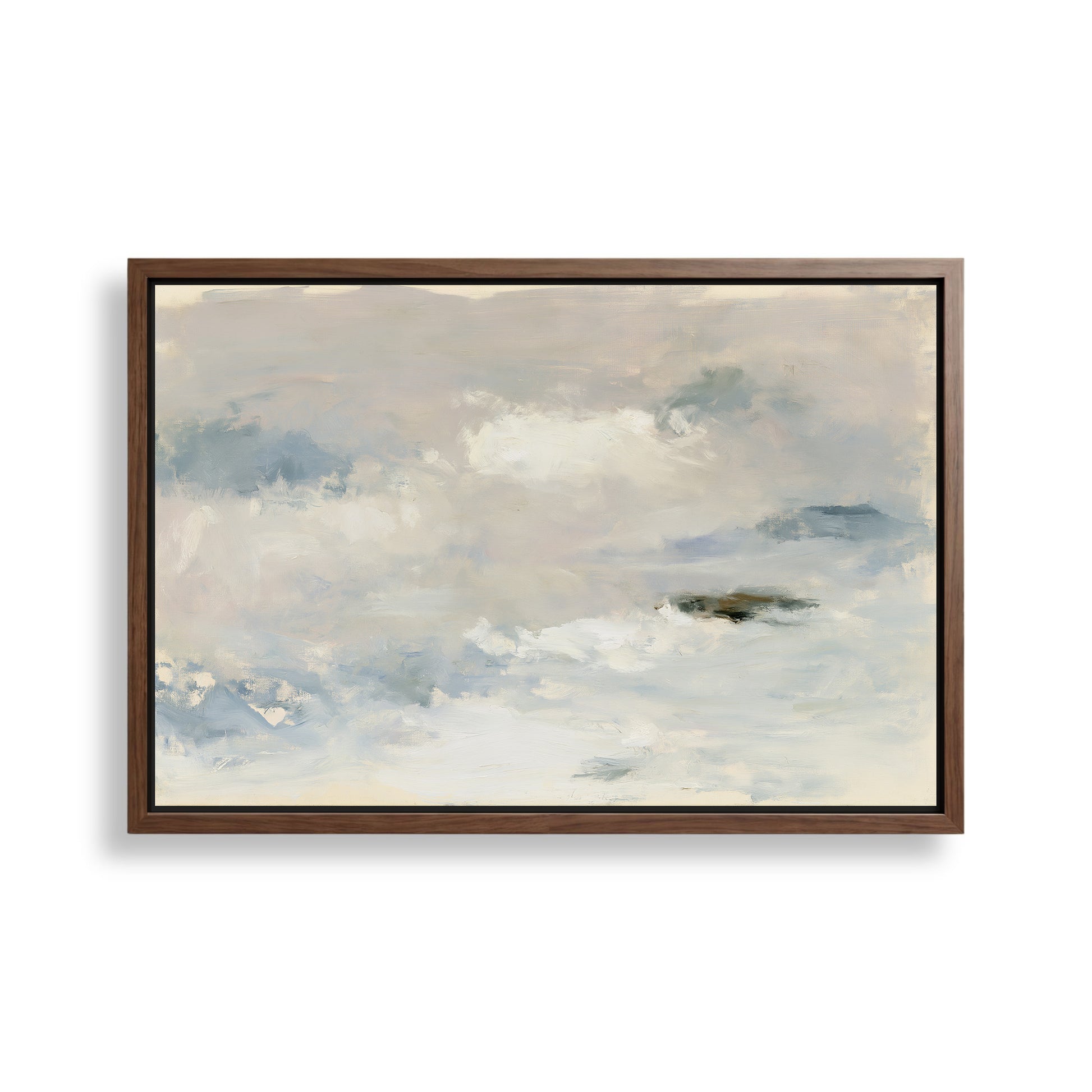 The image is a framed abstract painting depicting a cloudy sky with a sense of tranquility and serenity.