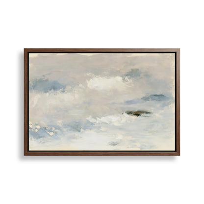 The image is a framed abstract painting depicting a cloudy sky with a sense of tranquility and serenity.