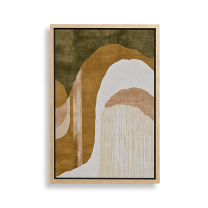 The image is a framed abstract artwork with a minimalist design featuring a combination of brown, white, and beige colors.