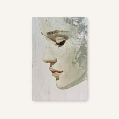 The image is a painting of a woman's face, depicting her profile in profile.