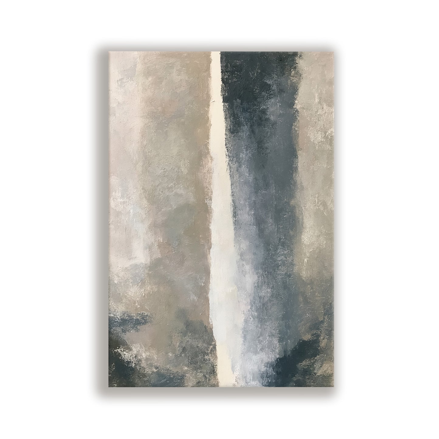 The image is an abstract painting with a vertical line running through it, creating a sense of movement and depth.