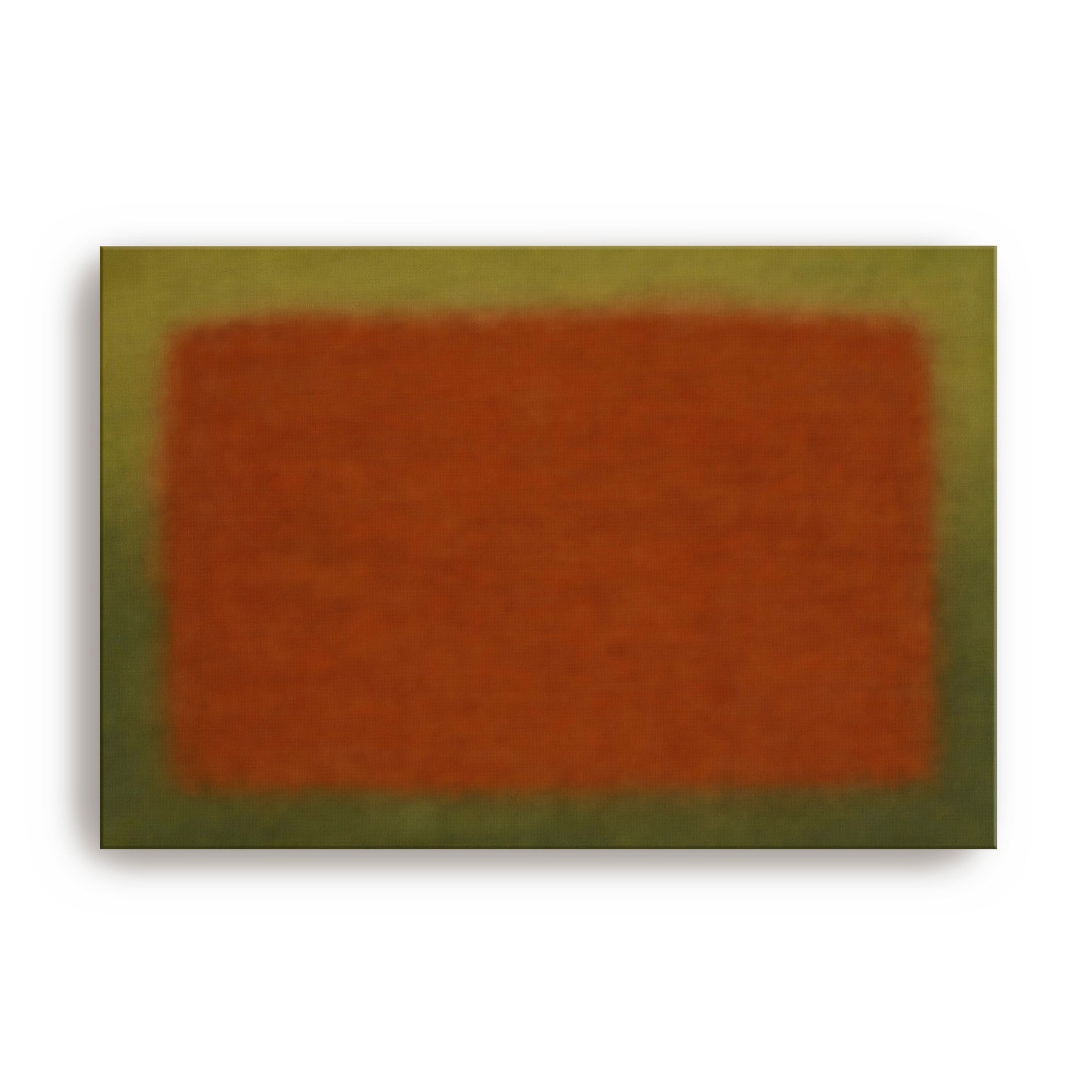 Minimal abstract rust and olive color field artwork shown as a canvas print