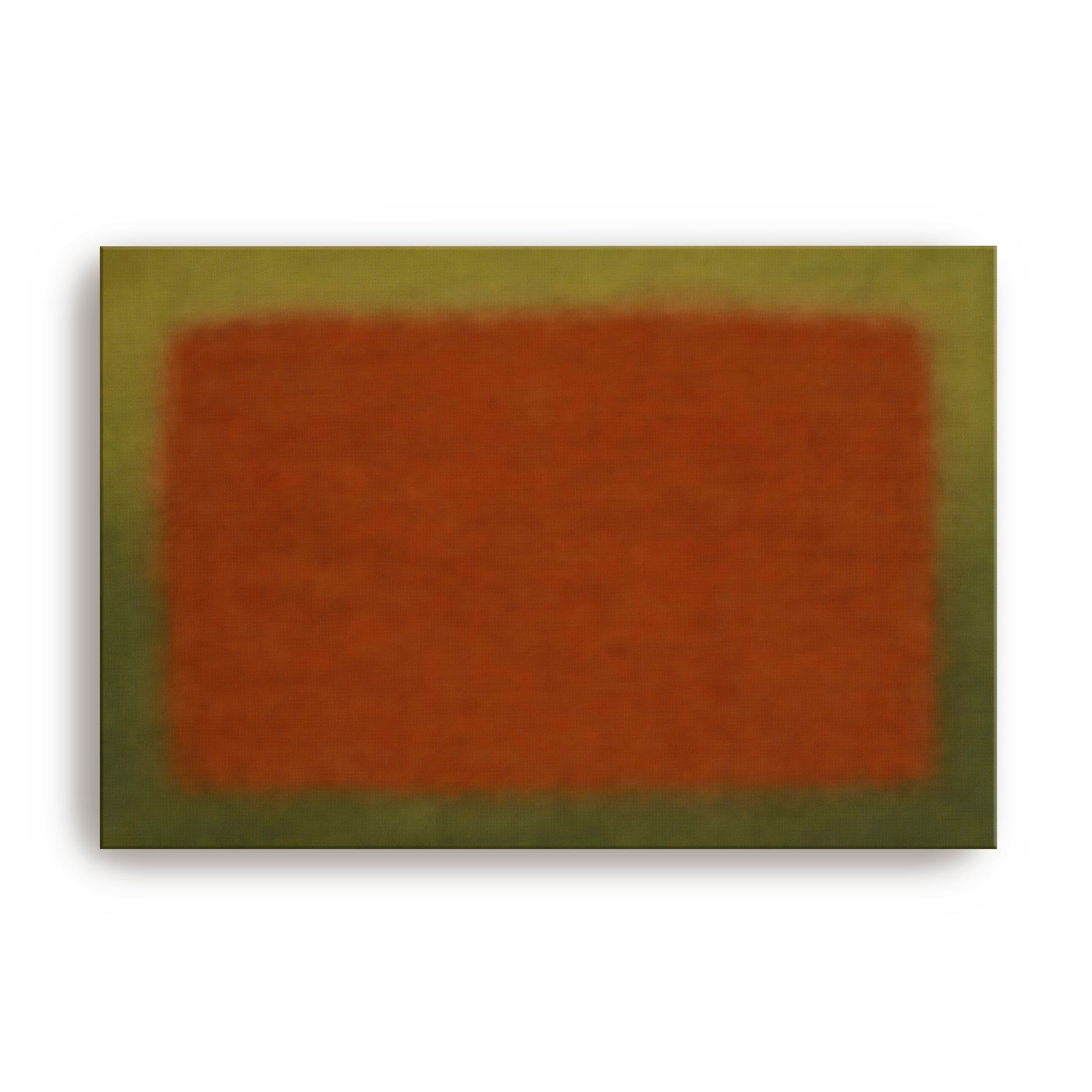 Minimal abstract rust and olive color field artwork shown as a canvas print