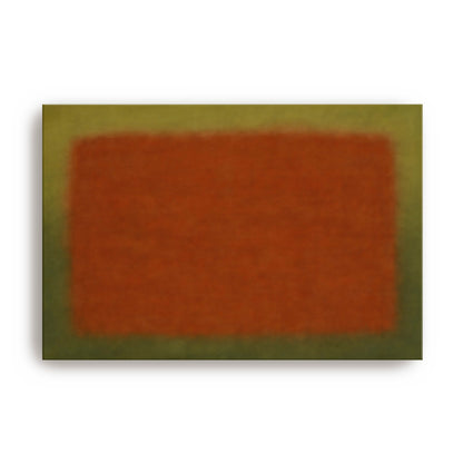 Minimal abstract rust and olive color field artwork shown as a canvas print