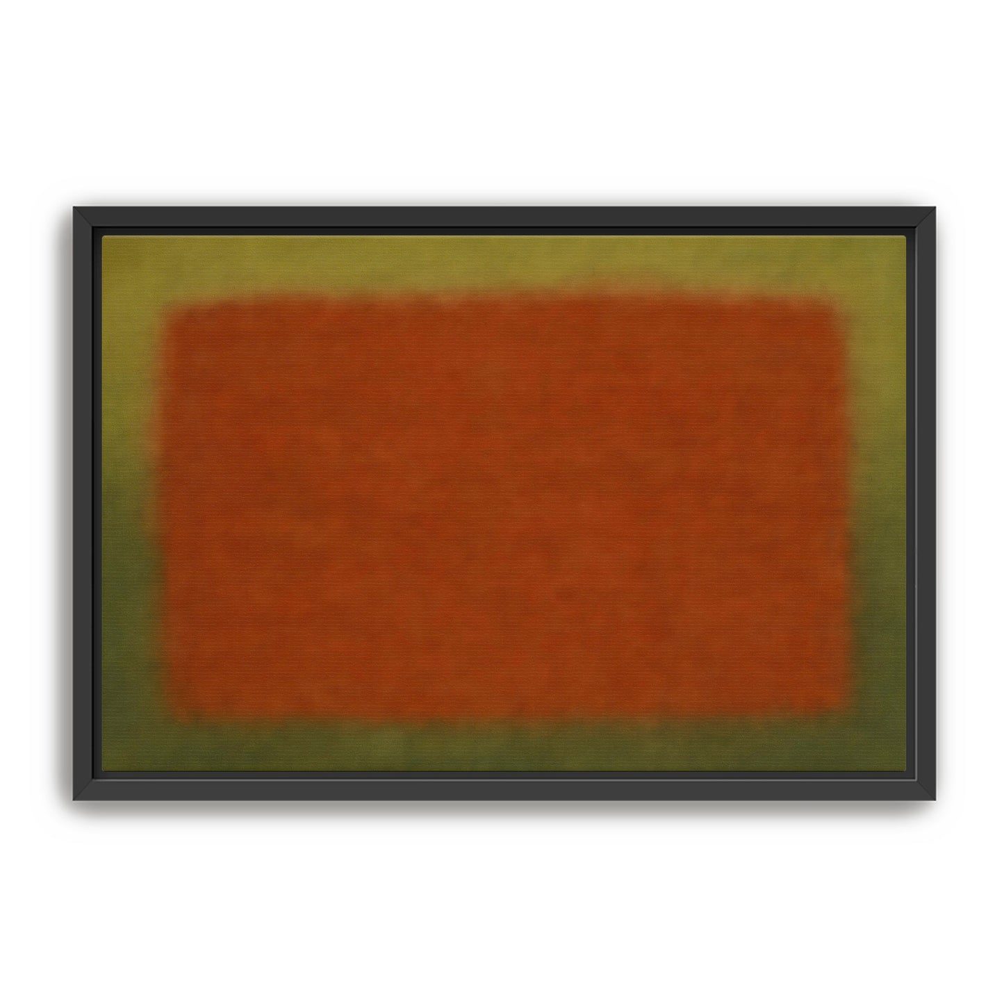 Minimal abstract rust and olive color field print in a black frame