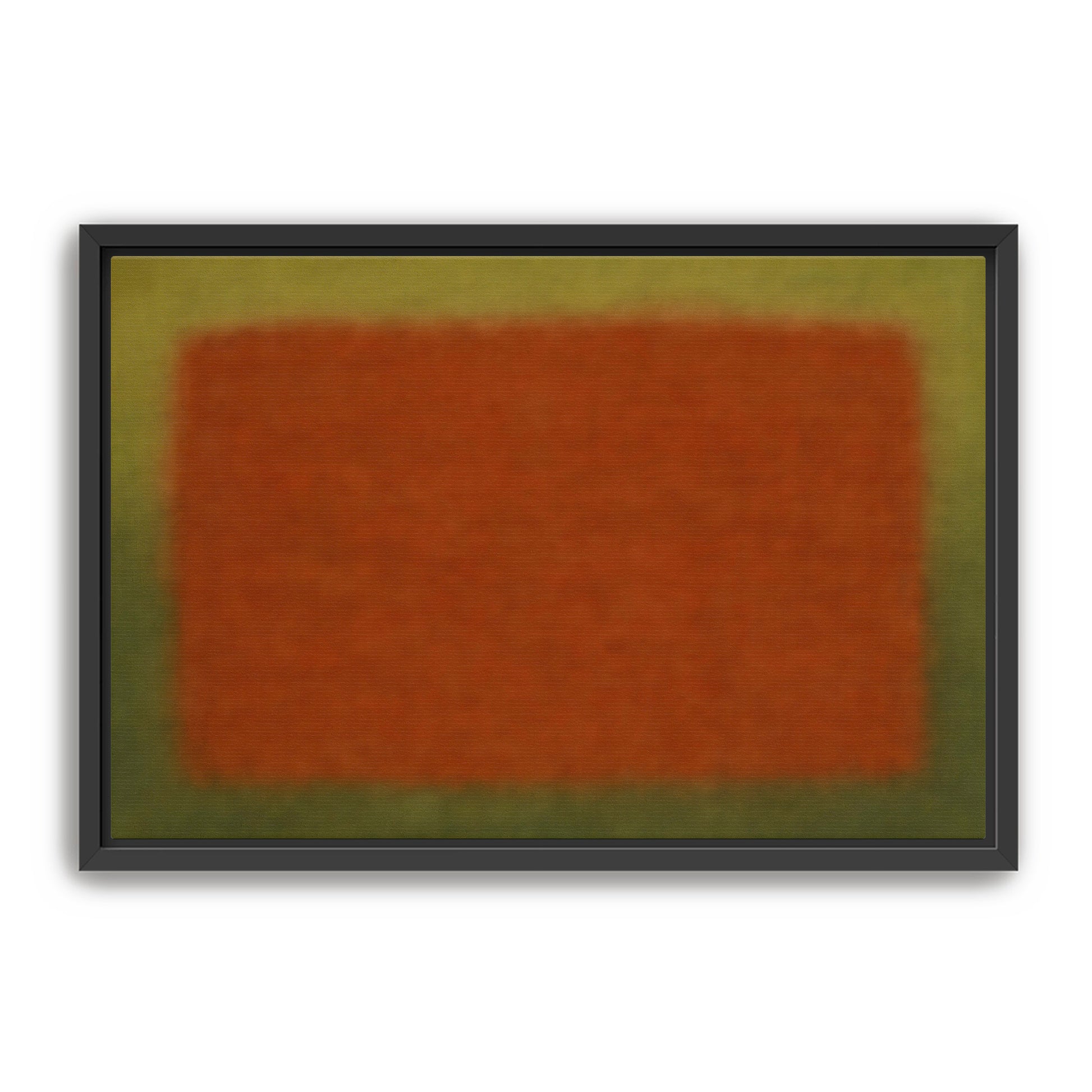 Minimal abstract rust and olive color field print in a black frame