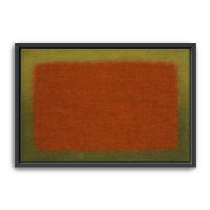 Minimal abstract rust and olive color field print in a black frame