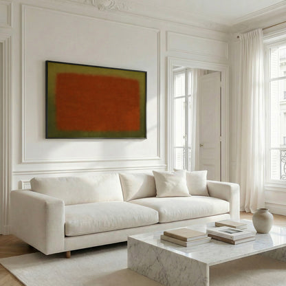 Minimal abstract color field wall art in a bright living room styled space