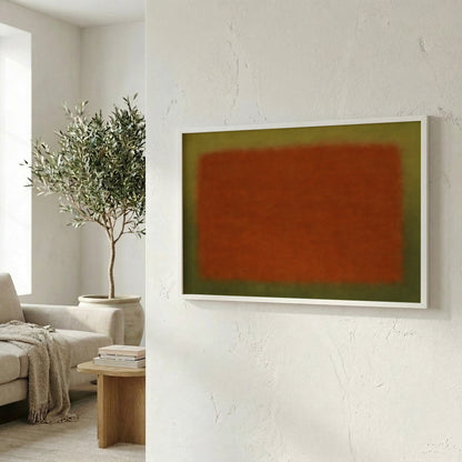 Abstract color field wall art on a textured wall in a bright neutral room