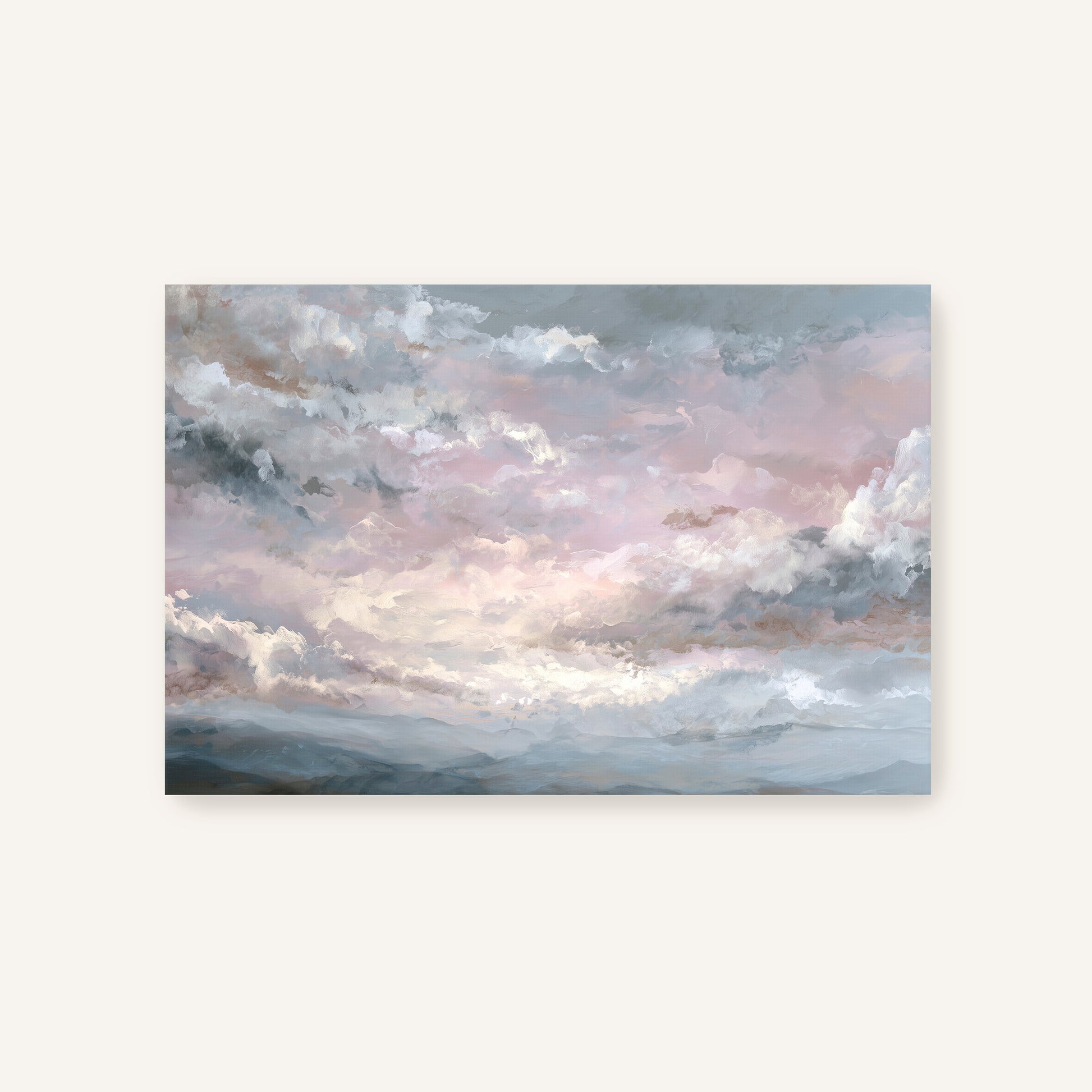 Unframed wall art print of pink and gray atmospheric sky.