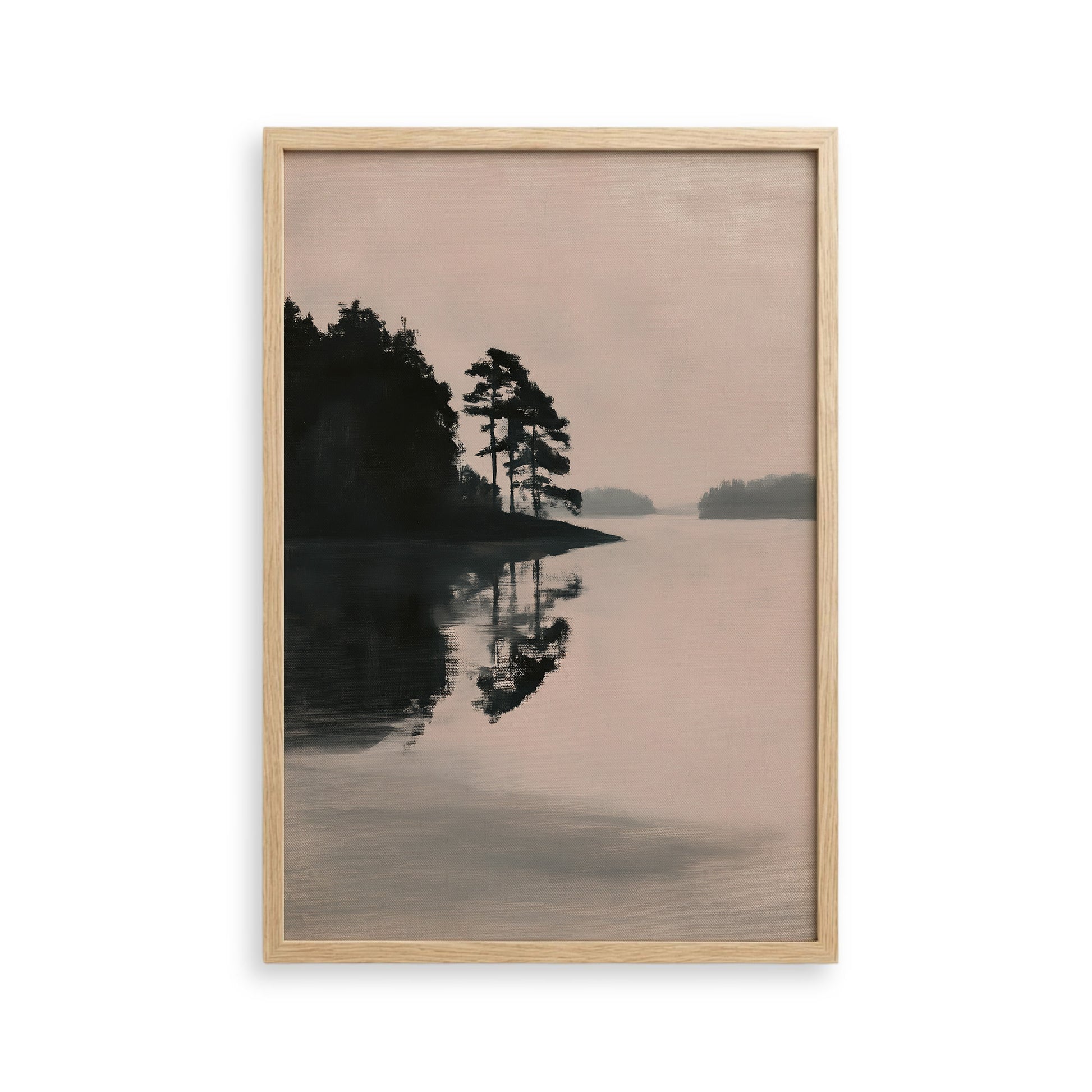 a serene landscape with a calm lake reflecting the surrounding trees and sky.