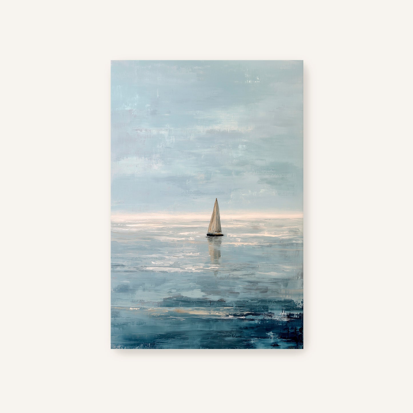 a sailboat floating on a calm body of water, with a cloudy sky in the background.