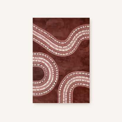 Abstract unframed canvas pattern with wavy lines on a brown background.