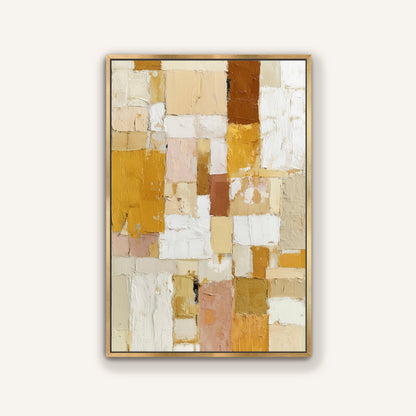 premium golden framed canvas of a neutral geometric painting.
