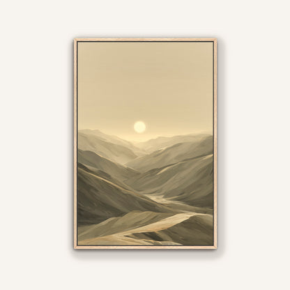 Desert mountains framed canvas with oak floater frame.