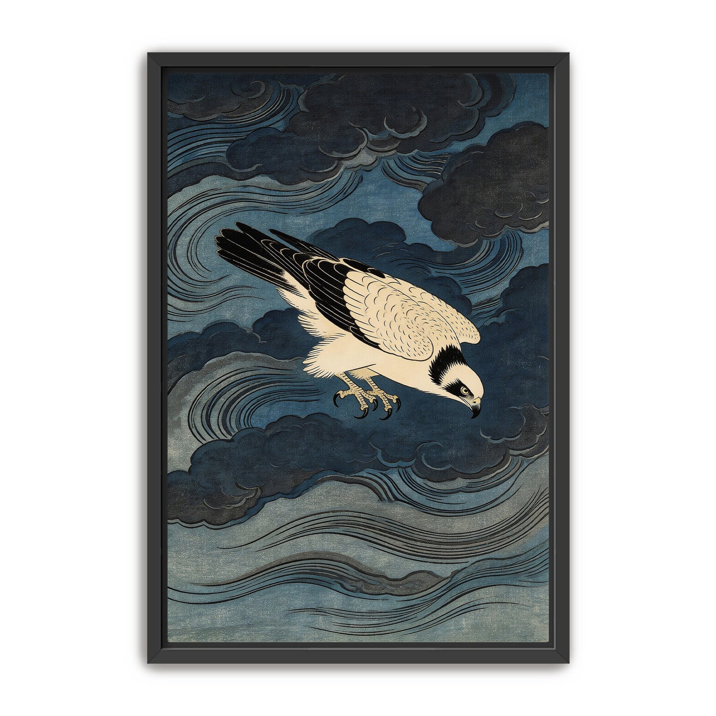 Storm Osprey Japanese woodblock style osprey print in black frame