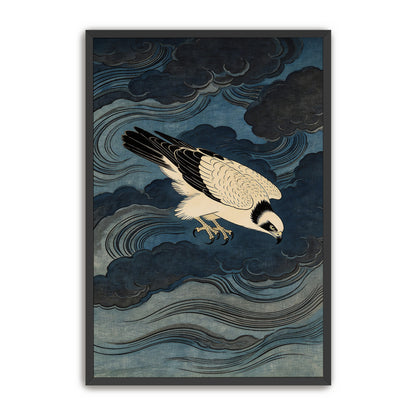 Storm Osprey ukiyo-e bird wall art framed in black studio product photo