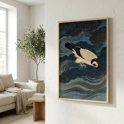 Storm Osprey ukiyo-e style osprey wall art on bright corner wall