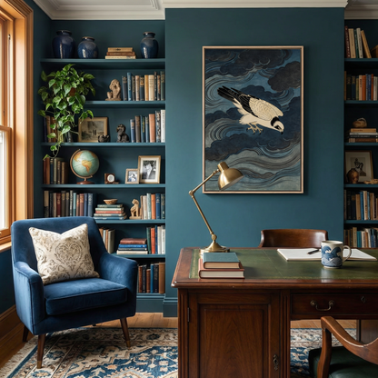 Storm Osprey Japanese ukiyo-e inspired osprey artwork on framed canvas wall display