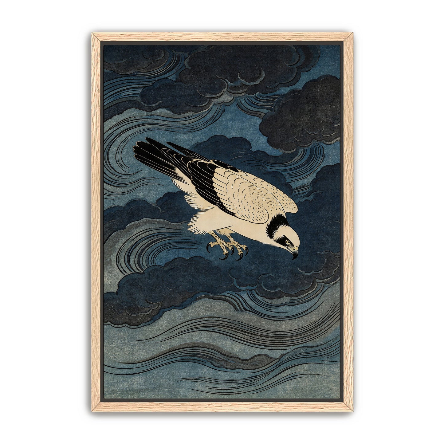 Storm Osprey ukiyo-e inspired osprey wall art in natural oak frame