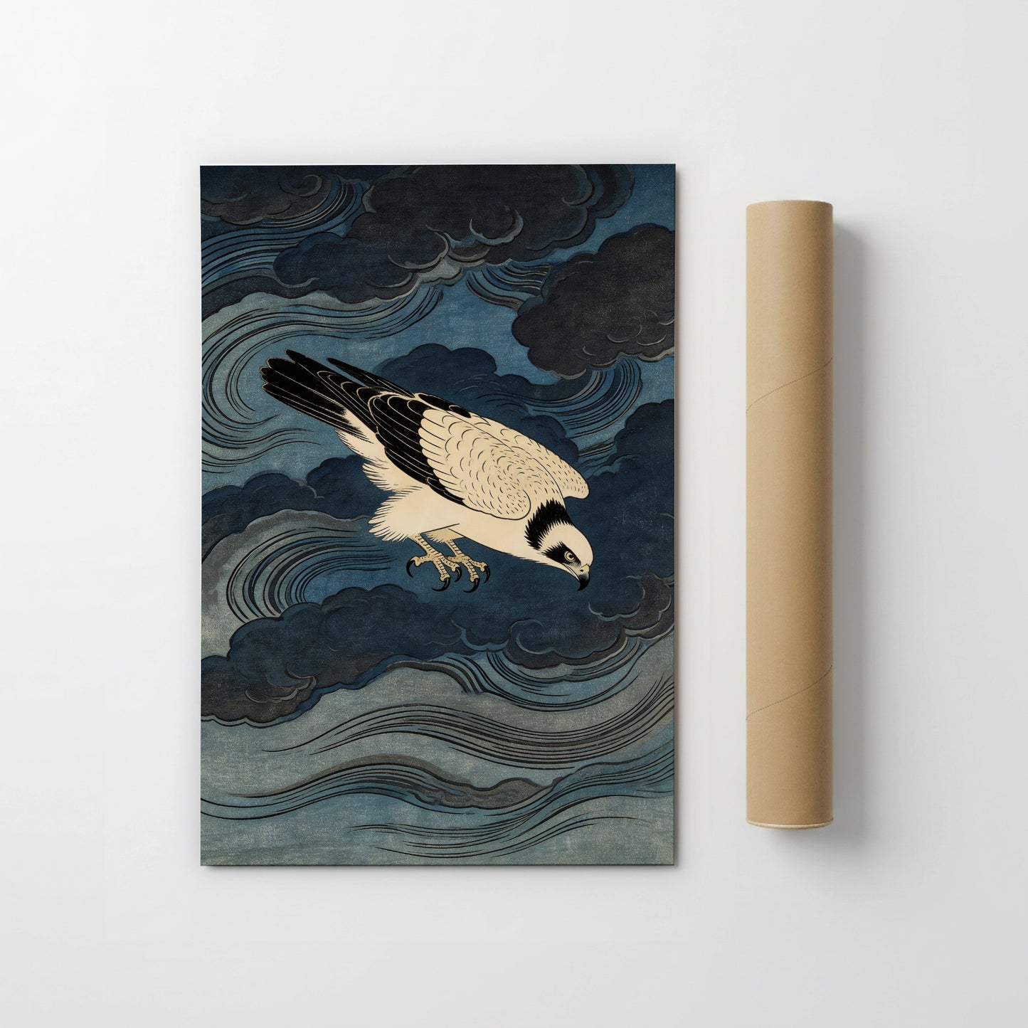 Storm Osprey unframed Japanese woodblock style osprey print on white background