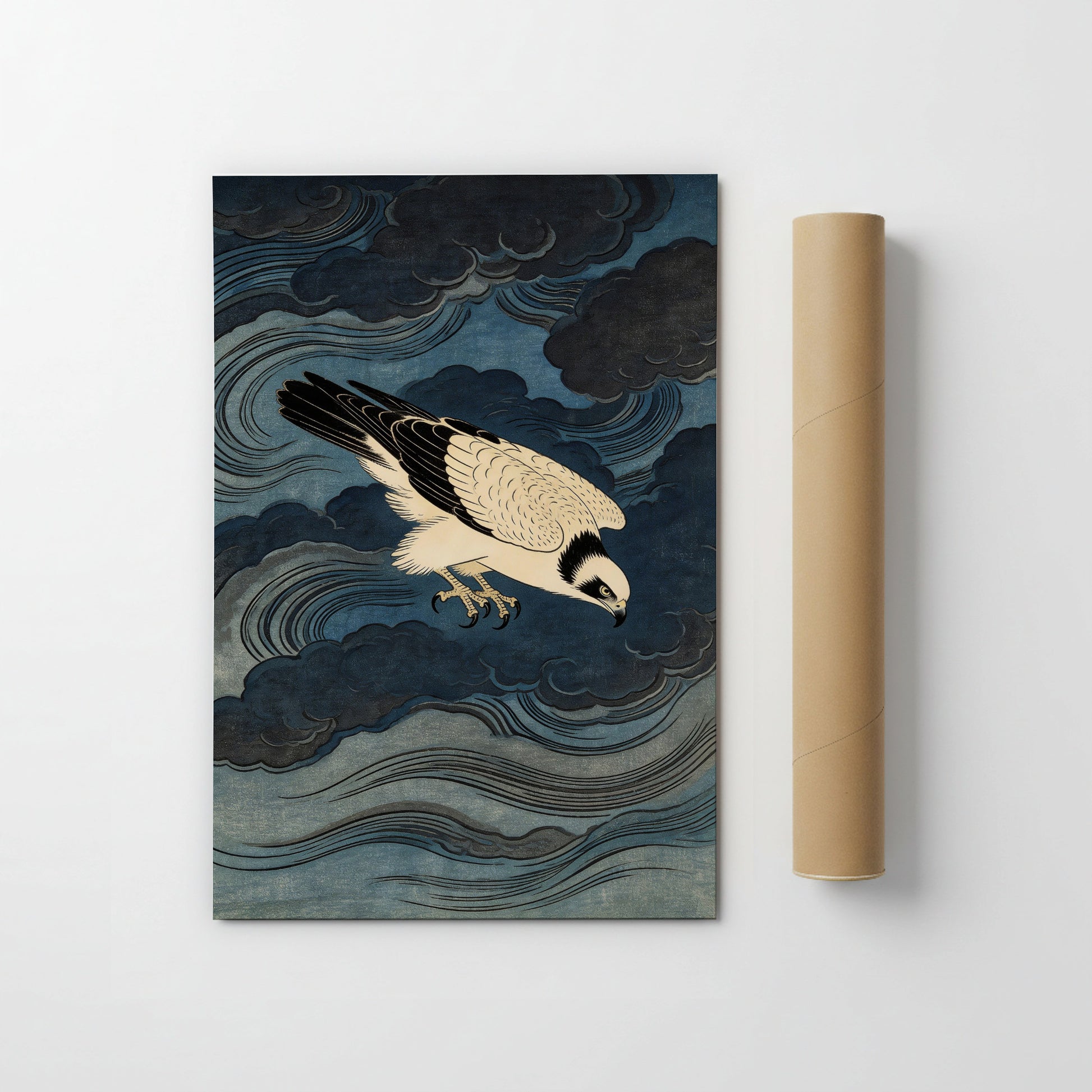 Storm Osprey unframed Japanese woodblock style osprey print on white background