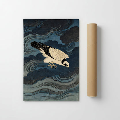 Storm Osprey unframed Japanese woodblock style osprey print on white background