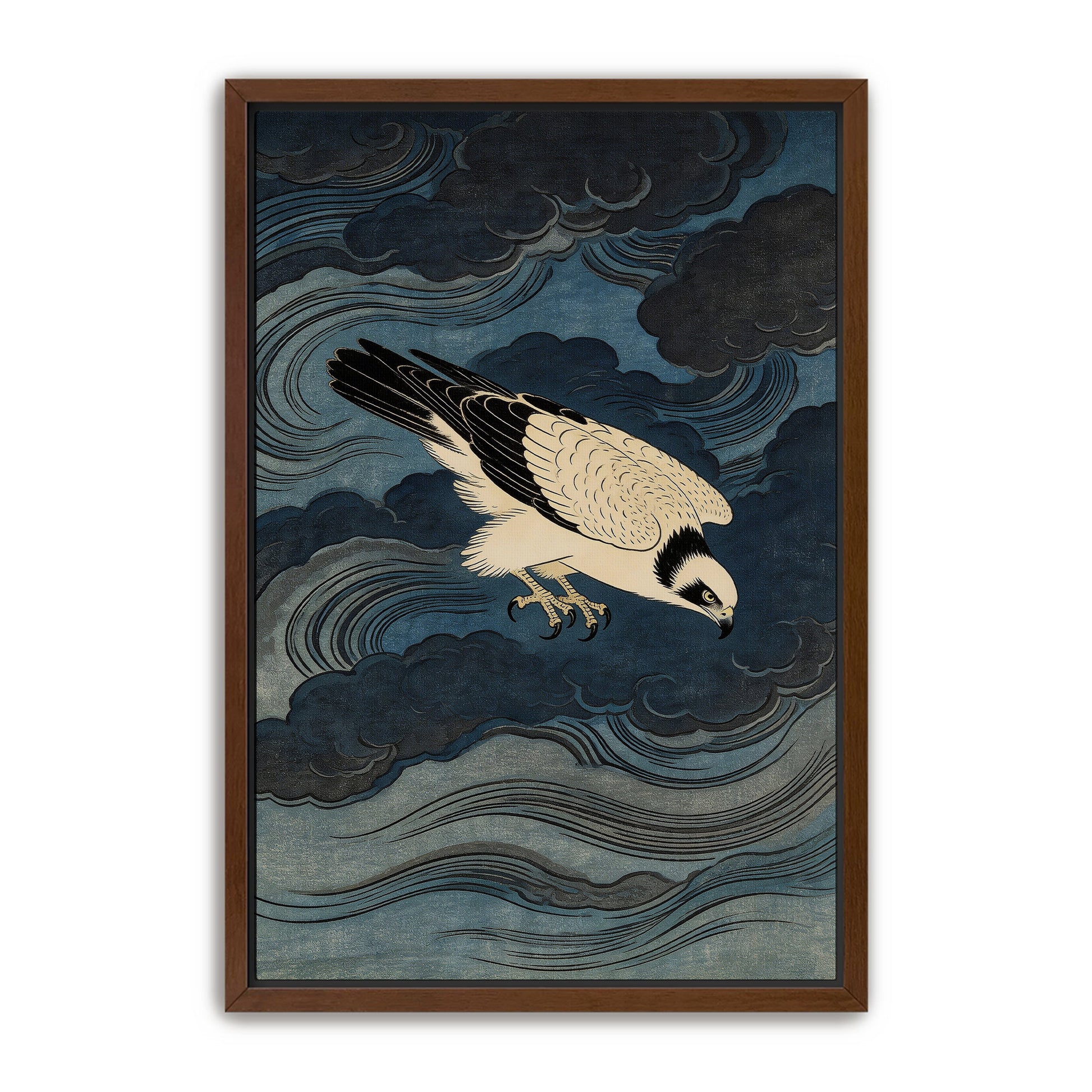 Storm Osprey Japanese bird wall art in walnut framed canvas