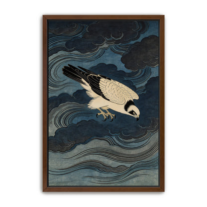Storm Osprey Japanese bird wall art in walnut framed canvas