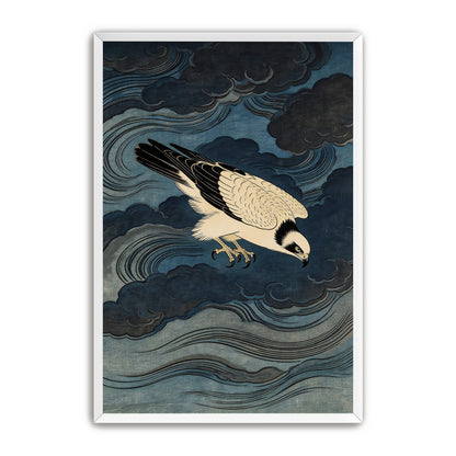 Storm Osprey ukiyo-e inspired osprey wall art in clean white frame