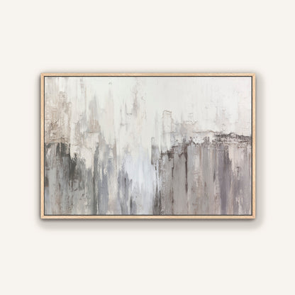 Neutral abstract wall art with natural oak floater frame
