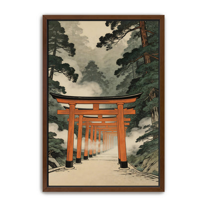 Torii gate wall art in dark walnut frame on white background
