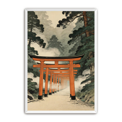 Torii gate print shown in white frame on clean background